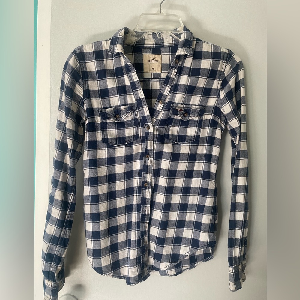 Navy Blue Plaid Hollister Flannel